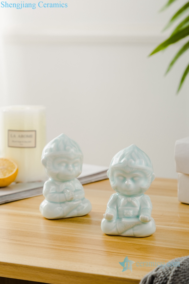 A pair of little monkeys ceramic decoration figurine 