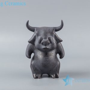 RZSH07 Black sculpture sleepwalking cow ceramic decoration figurine