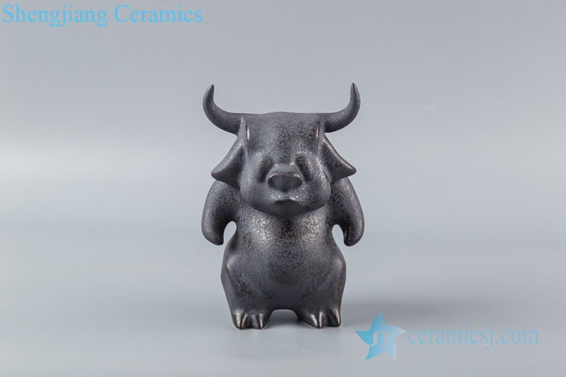 RZSH07 Black sculpture sleepwalking cow ceramic decoration figurine 