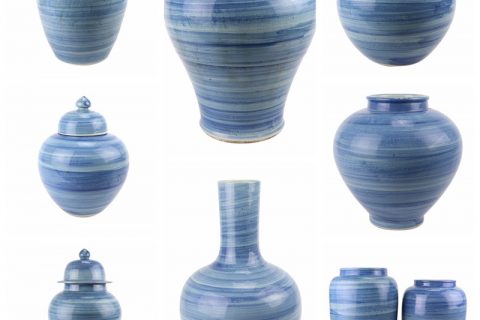 The mysterious blue and white stripes from the East come in handmade stripes in jars and vases