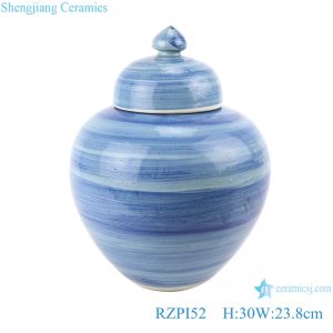 RZPI52 Chinese handmade porcelain blue striped pots storage jar with lid
