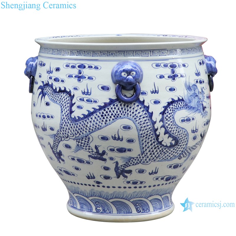 RZFH29-A Blue and white lion head ceramic pot 