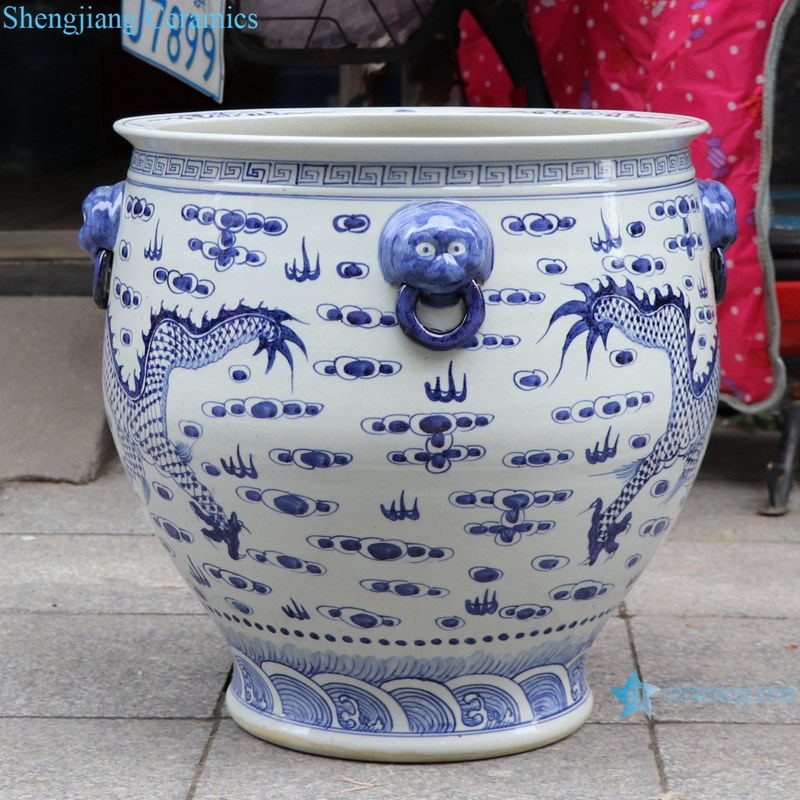 RZFH29-A Blue and white lion head ceramic pot 