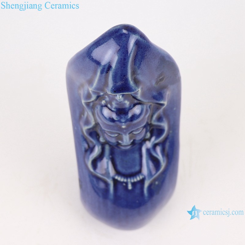 top view of Color Glaze Sacrifice Blue Deep Blue Glaze Sculpture Snake Body Buddha Head 
