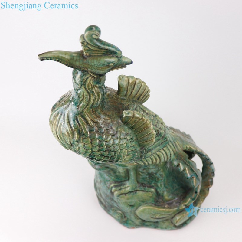 RZSP03 Green glazed Chinese Art peacock ceramic vase for decoration