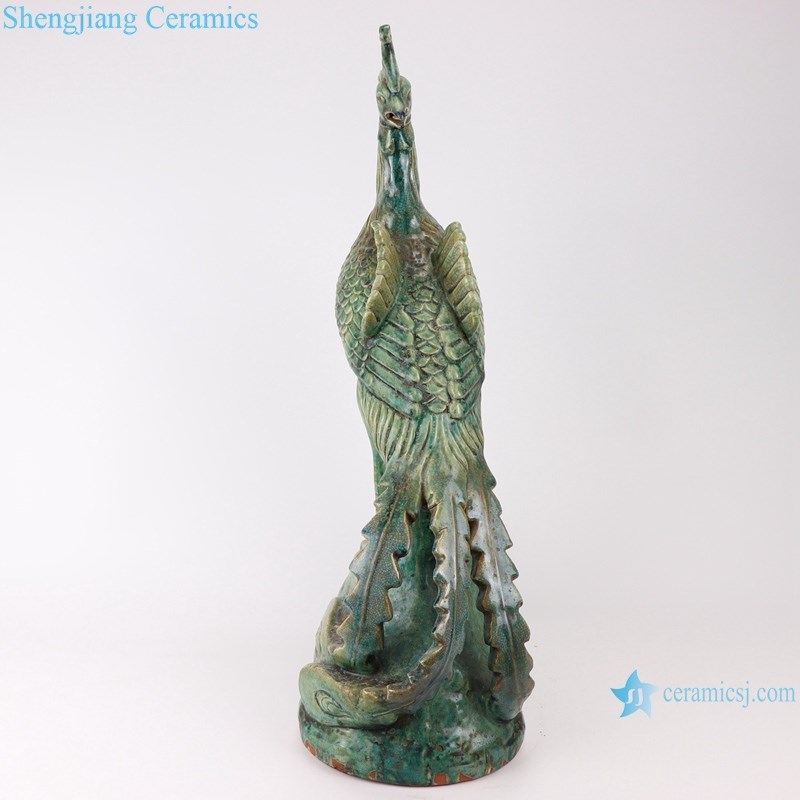 RZSP03 Green glazed Chinese Art peacock ceramic vase for decoration