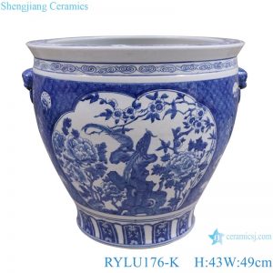 RYLU176-K Blue and white window open lion head trim flower and bird pattern big flower pot