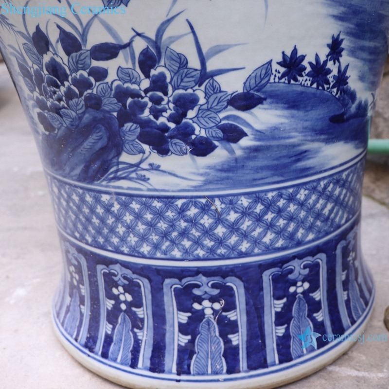 RYLU189 Blue and white flower and bird large general pot