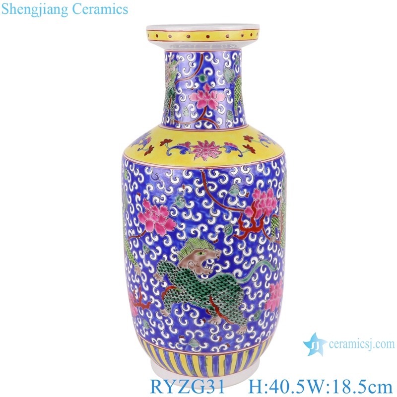 RYZG31 blue background Kylin holding the child vase