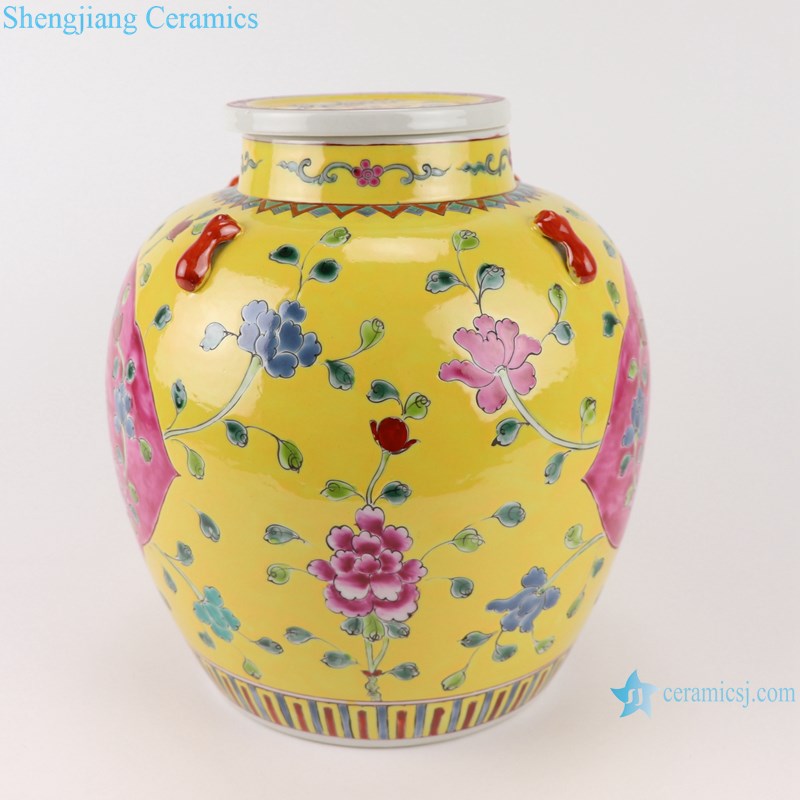 Pastel enamel storage porcelain pot phoenix pattern with lid multi-color background-profile
