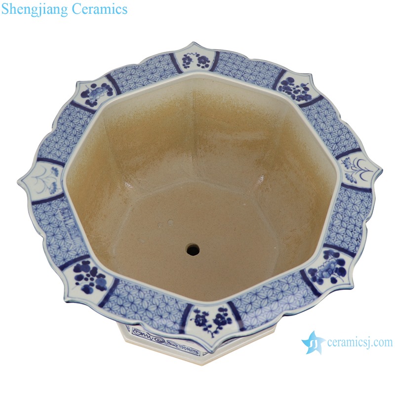 RZAJ18 Blue and white longevity immortal peach bat pattern eight-sided flower pot