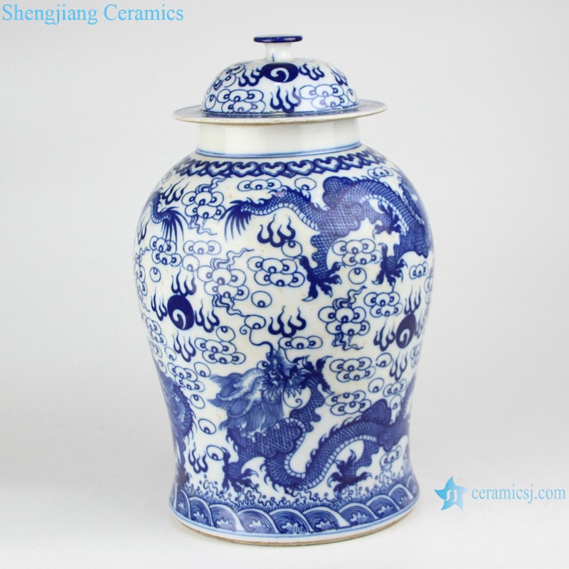 RZEI12 chinese hand painted blue and white dragon pattern porcelain ginger jar