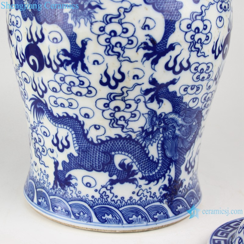 RZEI12 chinese hand painted blue and white dragon pattern porcelain ginger jar