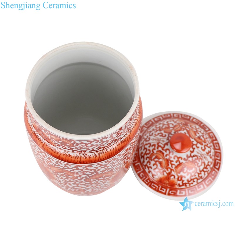 RZIH18-B Alum red lotus flower ceramic tea jar