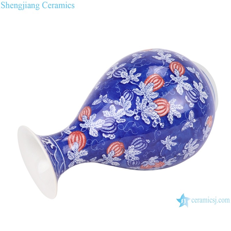 RZKD29 Blue and white ice plum glaze red melon and fruit grain jade jug spring bottle