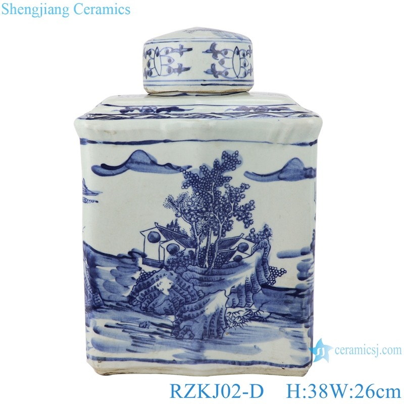 RZKJ02-D Blue and white rectangular landscape flat pot