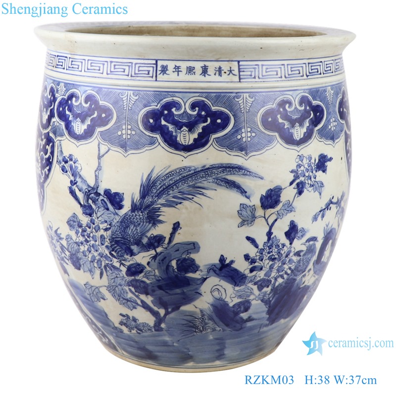 RZKM03 Blue and white imitation of the Qing Dynasty Kangxi year flower and bird aquarium aquarium water tank