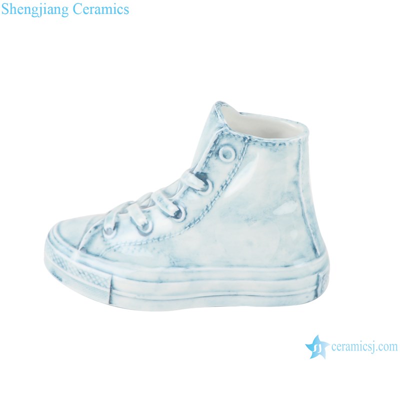 RZQU06 Colour glaze engraving denim straight tube small ceramic shoes for decoration-profile
