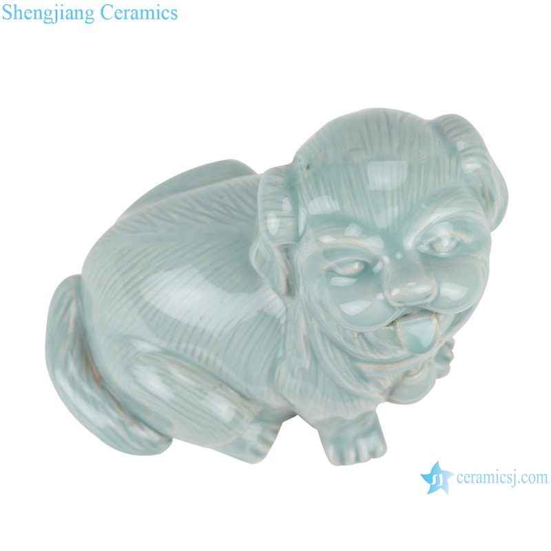 RZQW08 china traditional Color Glaze Shadow misty blue Dog Sculpture