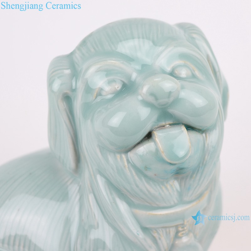 RZQW08 china traditional Color Glaze Shadow misty blue Dog Sculpture