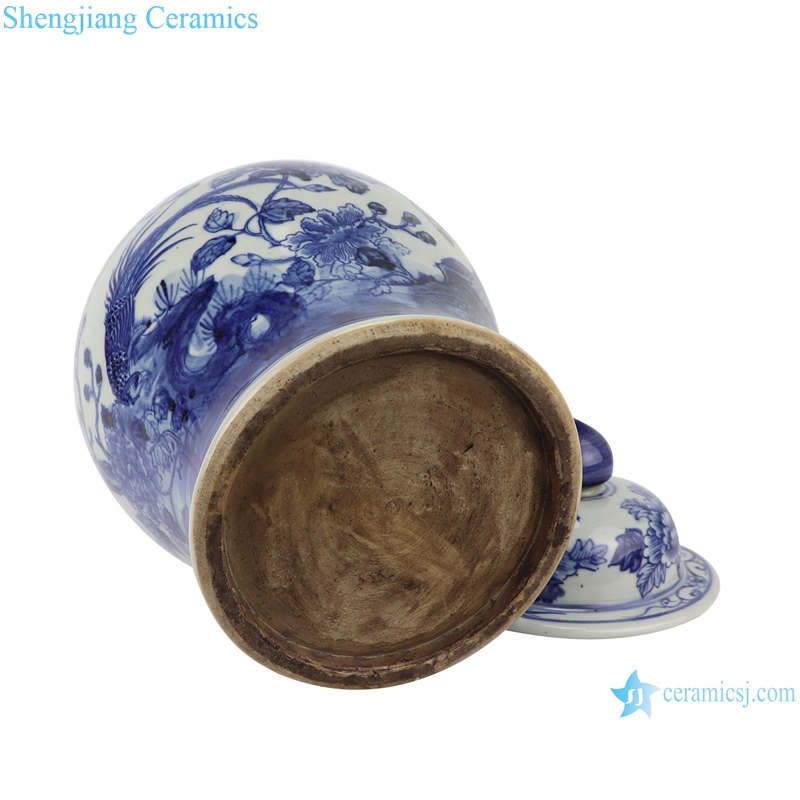 RZSC07 Jingdezhen hand painted blue and white flower and birds pattern ceramic ginger jar for home decoration