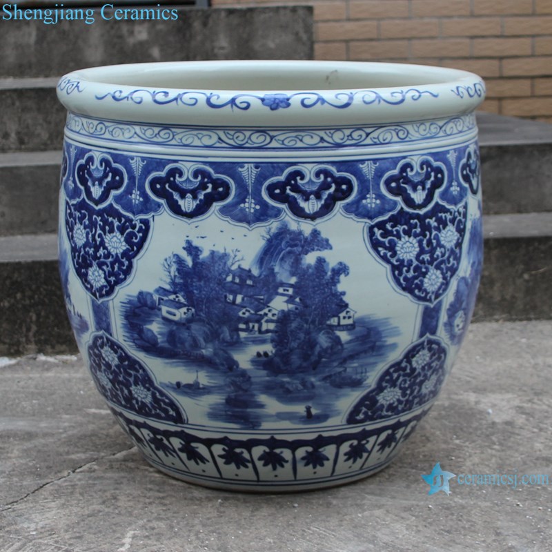 RZSC15-A Blue and white landscape design ceramic big pots-profile