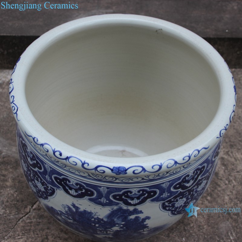 RZSC15-A Blue and white landscape design ceramic big pots-profile-top