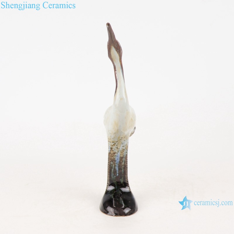 front view of Colorful glaze kiln changed glaze carving sculpture single feather crane