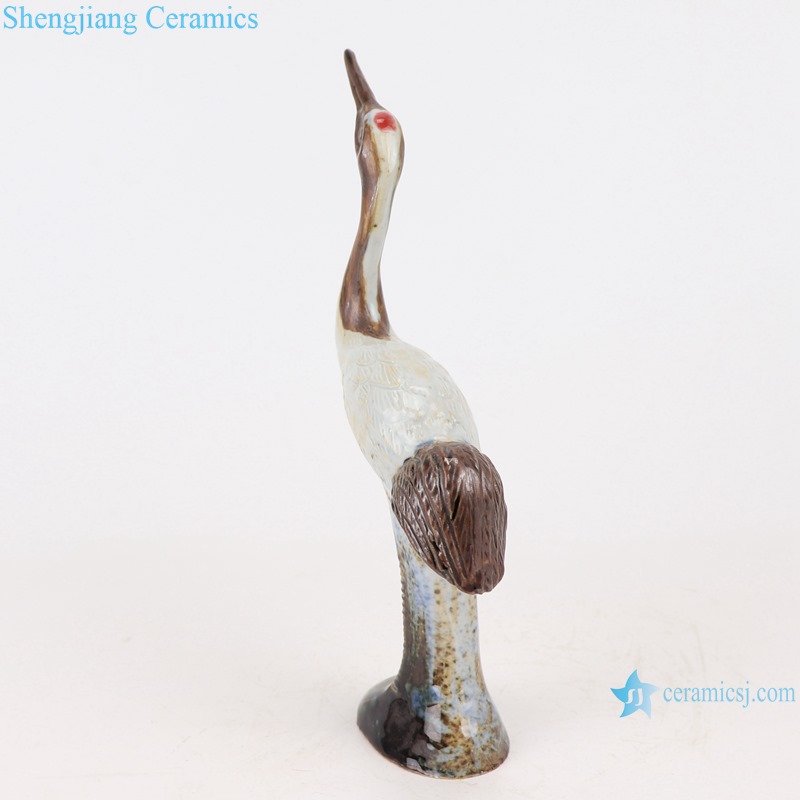 back view of Colorful glaze kiln changed glaze carving sculpture single feather crane