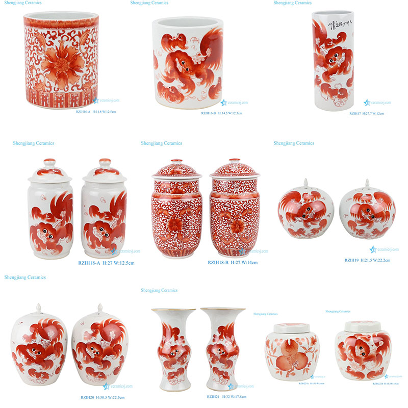 RZIH20 Alum red lion pattern ceramic jar