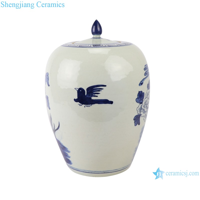 RZGC14-A Blue and white flower and bird design ceramic storage jar 