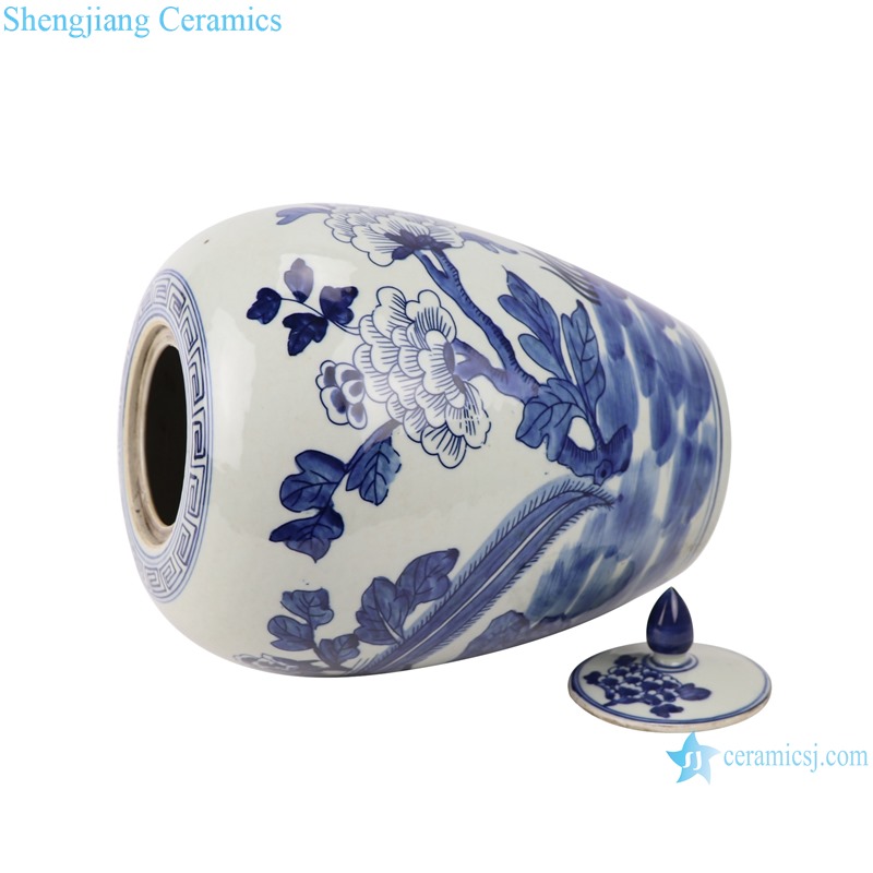RZGC14-A Blue and white flower and bird design ceramic storage jar 