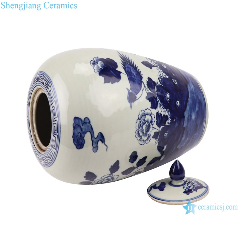 RZGC14-B Blue and white flower and bird pattern ceramic storage jar 