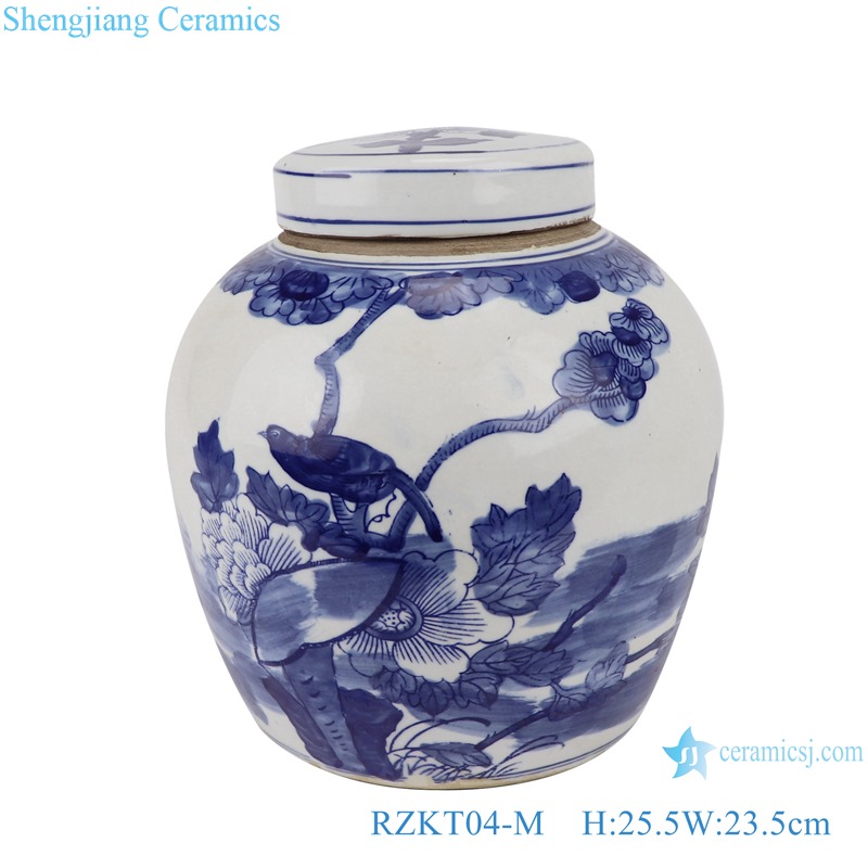 RZKT04-M Blue and white flower pattern porcelain storage pot with lid