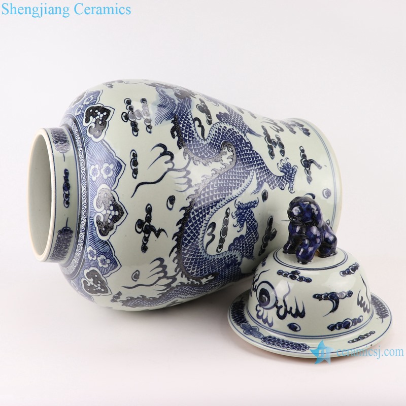 RZMA19-C Qing blue and white dragon wearing peony flower picture general pot antique goods make old antique porcelain