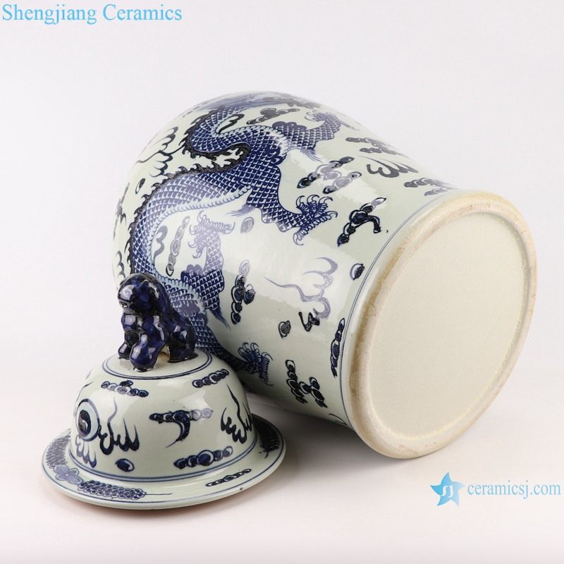RZMA19-C Qing blue and white dragon wearing peony flower picture general pot antique goods make old antique porcelain