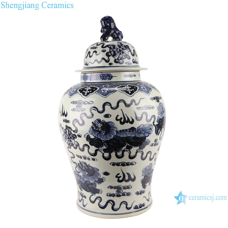 RZMA19-D_Qing Dynasty people kiln pure handmade blue and white double dragon ceramic jars with lids porcelain