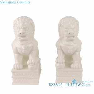 RZSV02 Handmade solid color white lion porcelain ornaments for pair
