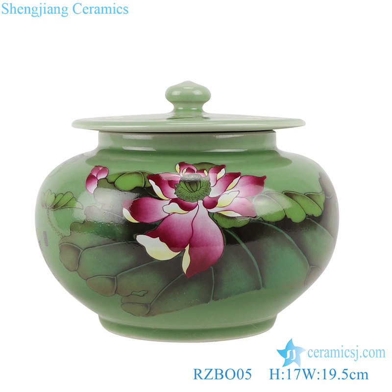 RZBO05 Green pot storage pot with lotus cover 