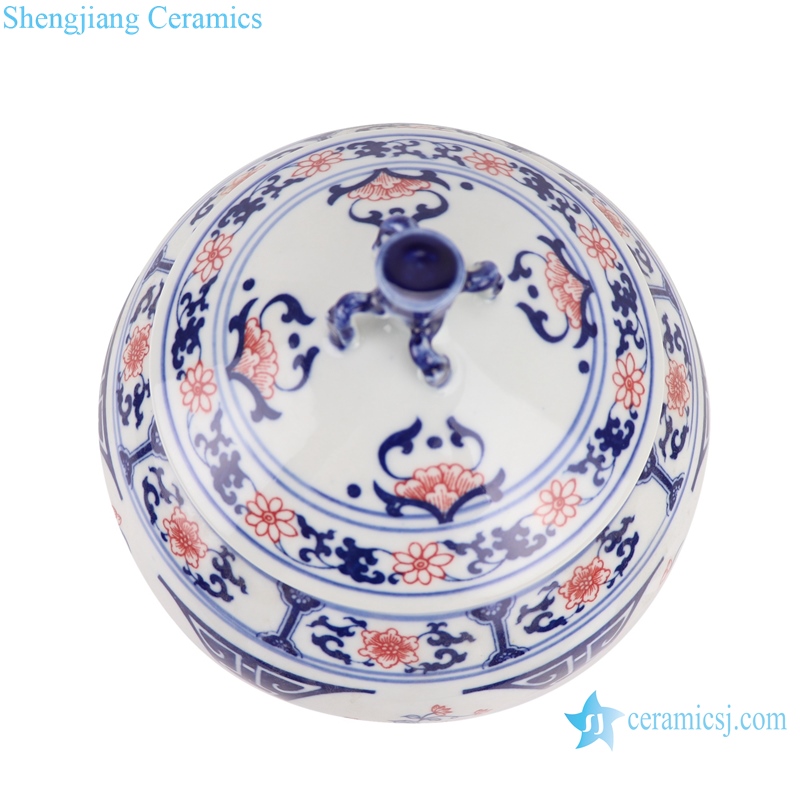  Blue and white youligong lotus lotus tea canister storage tank with lid