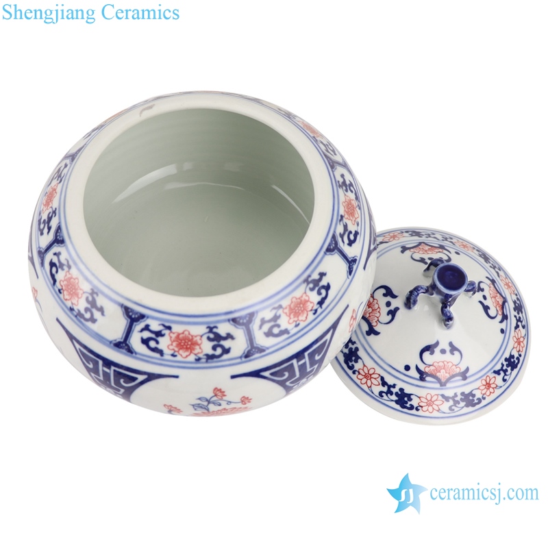  Blue and white youligong lotus lotus tea canister storage tank with lid