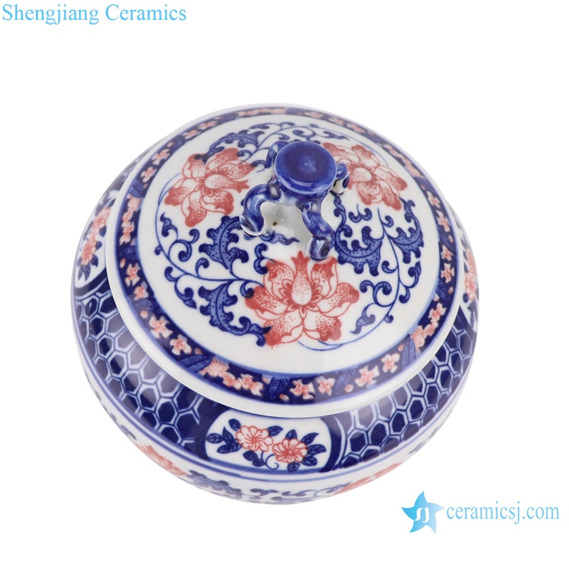 Blue and white youligong twig lotus tea canister storage tank