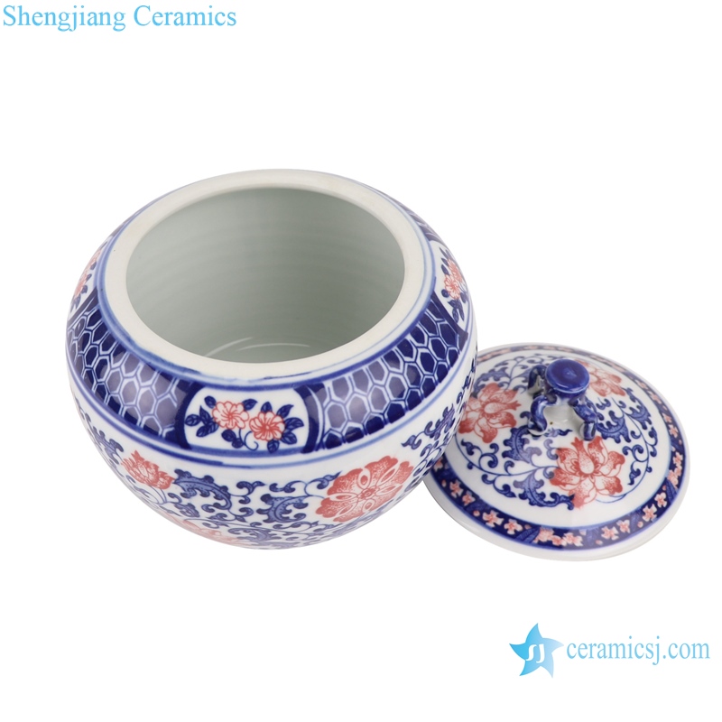 Blue and white youligong twig lotus tea canister storage tank