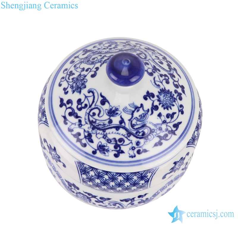 RZBO12 Blue and white twigs lotus text design tea canister pot
