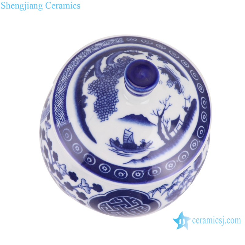 RZBO13 Blue and white flowers&birds multi-pattern tea canister storage tank