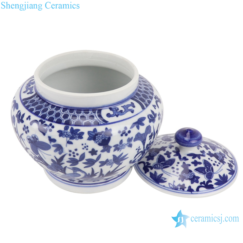 RZBO14 Blue and white tea canister with butterfly pattern