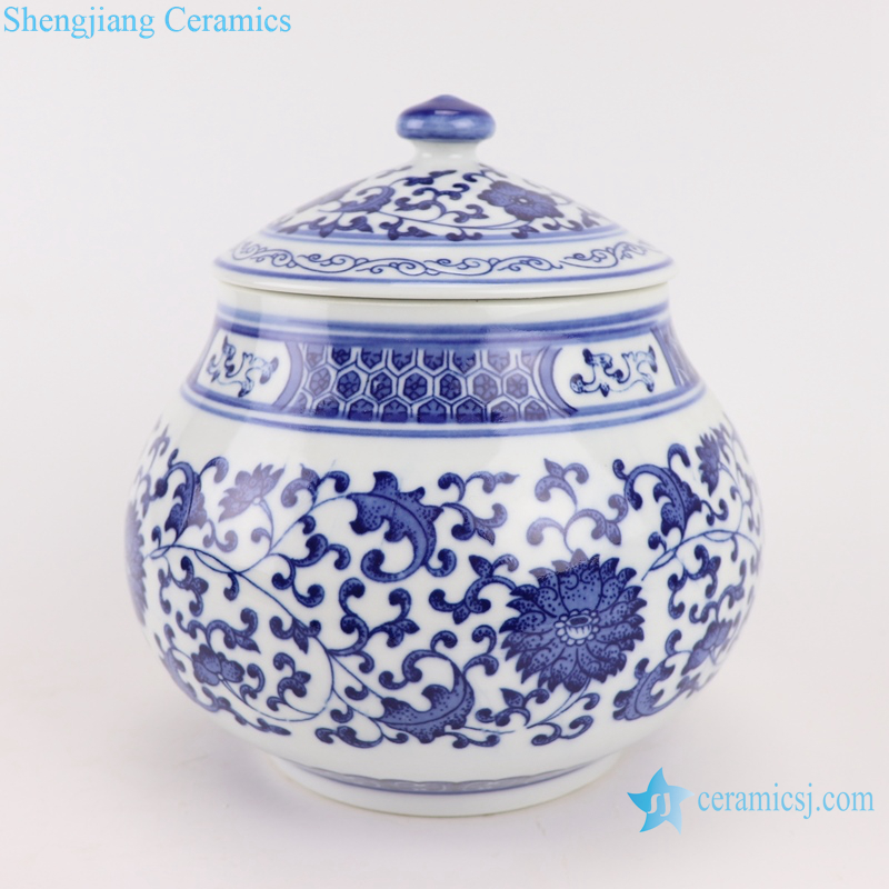 RZBO16 Blue and white tangle branch lotus storage pot tea pot