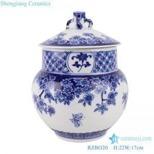 RZBO20 Blue and white butterfly tea canister storage pot with lid
