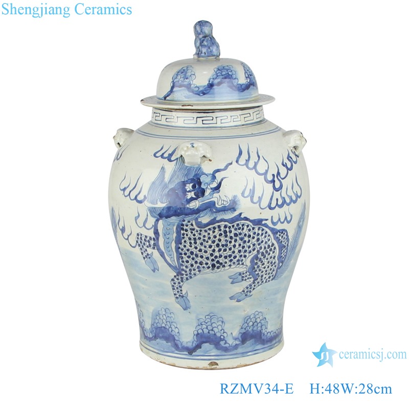 RZMV34-E Blue and white unicorn lion head general pot