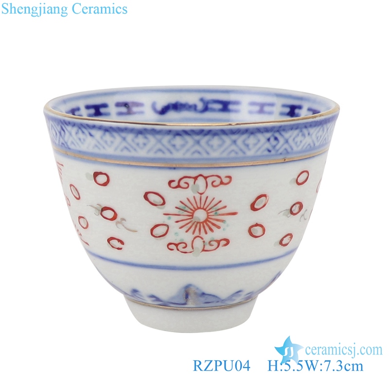 RZPU04 Blue and white painted gold dragon pattern thick two cylinder cup small cup